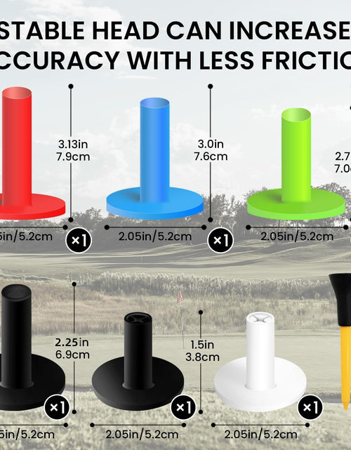 Load image into Gallery viewer, Golf Rubber Tees Value 6 Pack with 6 Plastic Tees 3 1/4 Inch, Driving Range Tee Easy to Find Stable Durable for Golf Mats Turf Practice, Mixed Size 1.5" 2.25" 2.75" 3" 3.13"
