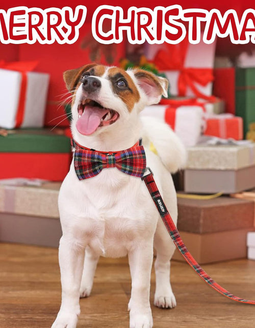 Load image into Gallery viewer, Christmas Buffalo Dog Collar and Leash Set, Classic Plaid Collar with Removable Bowtie and Matching Leash for Large Dogs
