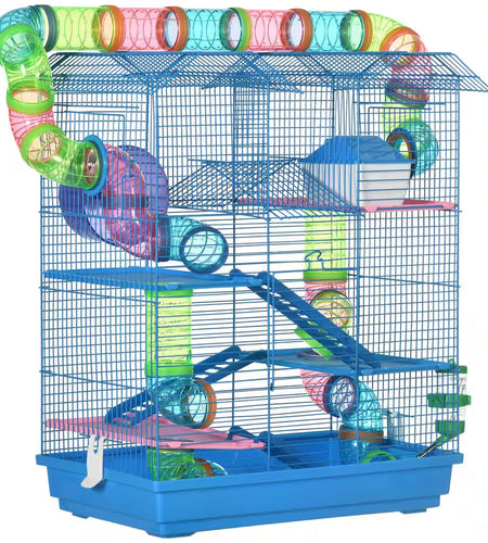 5-Tier Hamster Cage with Tubes and Tunnels, Water Bottle, Food Dish, Exercise Wheel