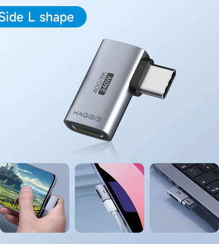 240W USB C to C Adapter 40Gbps 8K 60Hz 90 Degree Converter USB4 Adapter for Thunderbolt 4/3 Macbook Iphone 17 Pro Tablet