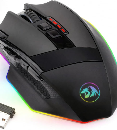 M801 PC Gaming Mouse LED RGB Backlit MMO 9 Programmable Buttons Mouse with Macro Recording Side Buttons Rapid Fire Button for Windows Computer Gamer (Wireless, Black)