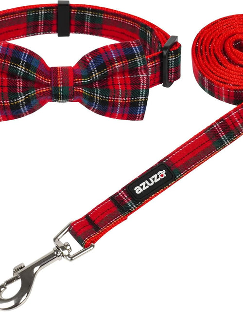 Load image into Gallery viewer, Christmas Buffalo Dog Collar and Leash Set, Classic Plaid Collar with Removable Bowtie and Matching Leash for Large Dogs
