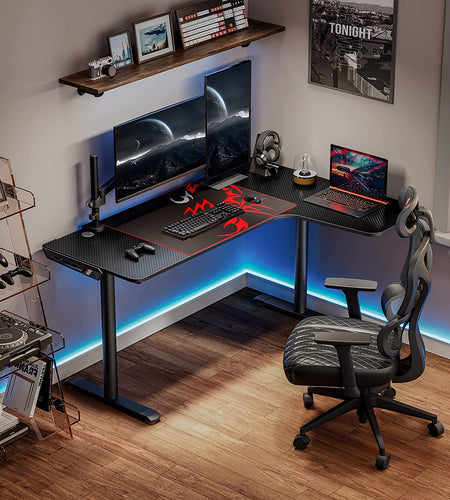 L Shaped Gaming Desk, 60 Inch L60 Home Office Corner PC Computer Gamer Table Large Writing Workstation Gifts W Mouse Pad Cable Management, Space Saving, Easy to Assemble, Right Black