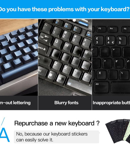 2PCS Pack Universal English Keyboard Stickers, Computer Keyboard Stickers Black Background with White Lettering for Computer Laptop Notebook Desktop (English)