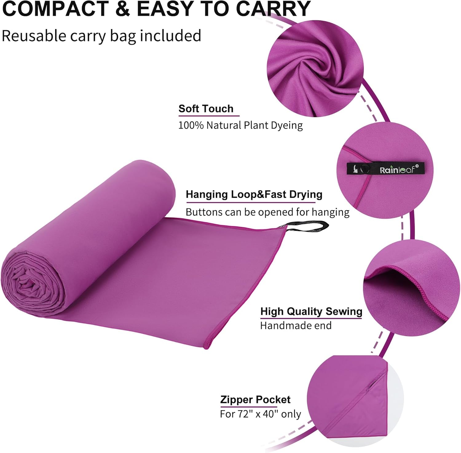 Microfiber Towel Perfect Travel & Sports &Beach Towel. Fast Drying - Super Absorbent - Ultra Compact. Suitable for Camping, Backpacking,Gym, Beach, Swimming,Yoga