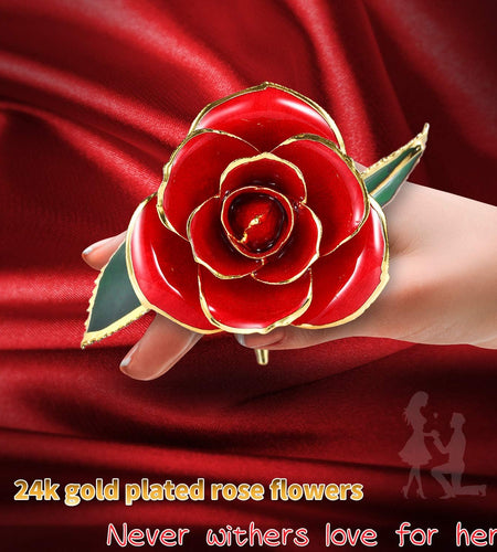 Valentines Day Gift Rose,24K Gold Real Rose Gift for Her and Great Valentines Gift for Her Rose, Red Rose with Stand