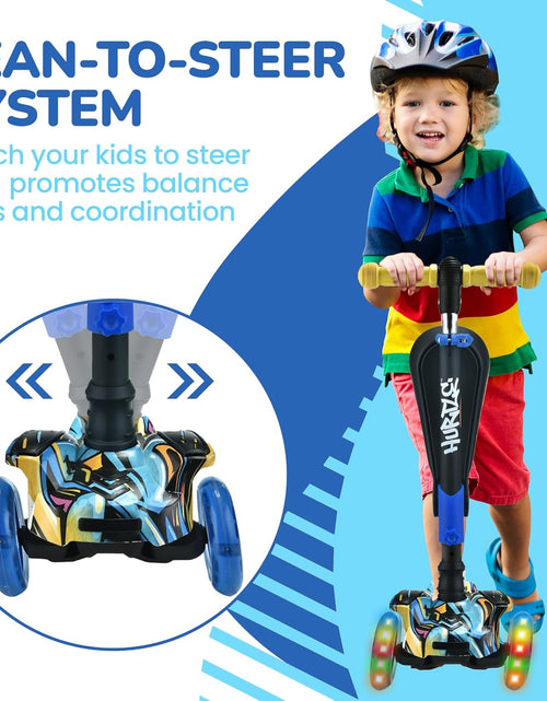 Load image into Gallery viewer, 3-Wheeled Scooter for Kids - Wheel LED Lights, Adjustable Lean-To-Steer Handlebar, and Foldable Seat - Sit or Stand Ride with Brake for Boys and Girls Ages 1-14 Years Old
