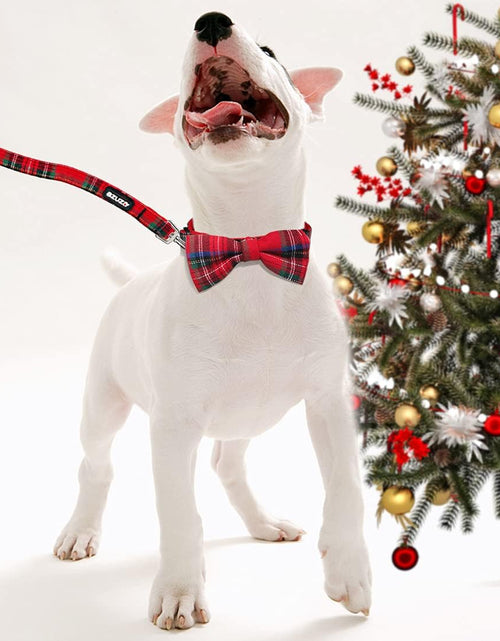 Load image into Gallery viewer, Christmas Buffalo Dog Collar and Leash Set, Classic Plaid Collar with Removable Bowtie and Matching Leash for Large Dogs
