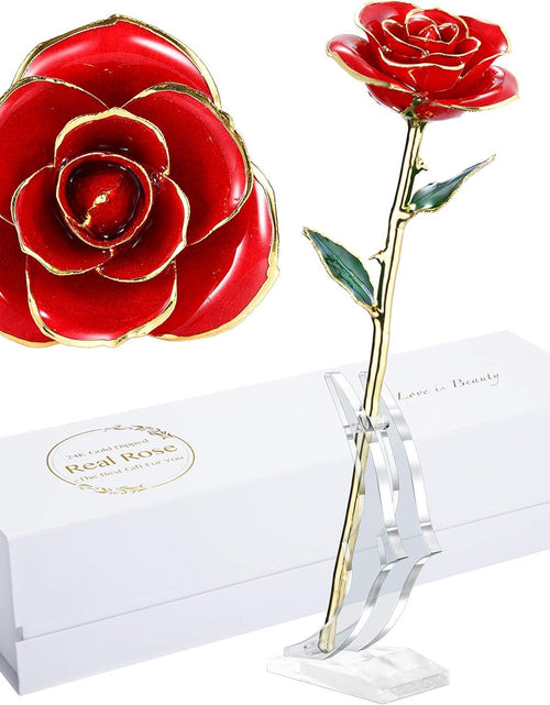 Load image into Gallery viewer, Valentines Day Gift Rose,24K Gold Real Rose Gift for Her and Great Valentines Gift for Her Rose, Red Rose with Stand
