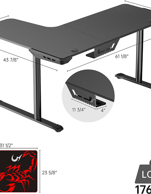 Load image into Gallery viewer, L Shaped Gaming Desk, 60 Inch L60 Home Office Corner PC Computer Gamer Table Large Writing Workstation Gifts W Mouse Pad Cable Management, Space Saving, Easy to Assemble, Right Black
