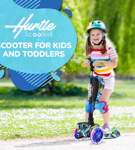 3-Wheeled Scooter for Kids - Wheel LED Lights, Adjustable Lean-To-Steer Handlebar, and Foldable Seat - Sit or Stand Ride with Brake for Boys and Girls Ages 1-14 Years Old
