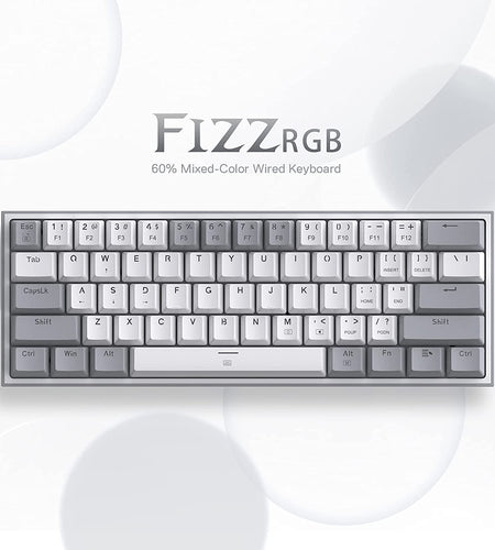 K617 Fizz 60% Wired RGB Gaming Keyboard, 61 Keys Compact Mechanical Keyboard W/White and Grey Color Keycaps, Linear Red Switch, Pro Driver/Software Supported