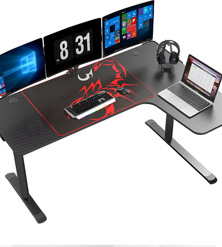L Shaped Gaming Desk, 60 Inch L60 Home Office Corner PC Computer Gamer Table Large Writing Workstation Gifts W Mouse Pad Cable Management, Space Saving, Easy to Assemble, Right Black