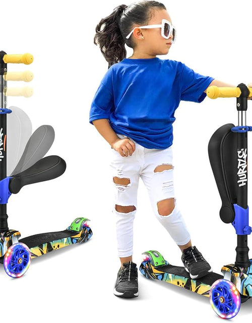 Load image into Gallery viewer, 3-Wheeled Scooter for Kids - Wheel LED Lights, Adjustable Lean-To-Steer Handlebar, and Foldable Seat - Sit or Stand Ride with Brake for Boys and Girls Ages 1-14 Years Old
