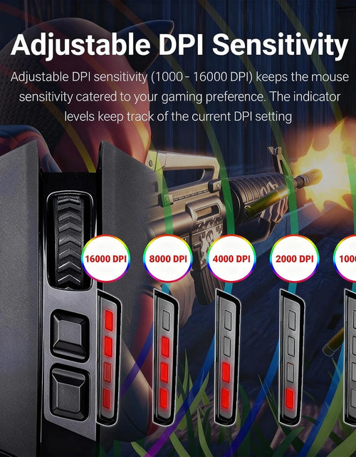 Load image into Gallery viewer, M801 PC Gaming Mouse LED RGB Backlit MMO 9 Programmable Buttons Mouse with Macro Recording Side Buttons Rapid Fire Button for Windows Computer Gamer (Wireless, Black)
