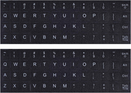 2PCS Pack Universal English Keyboard Stickers, Computer Keyboard Stickers Black Background with White Lettering for Computer Laptop Notebook Desktop (English)