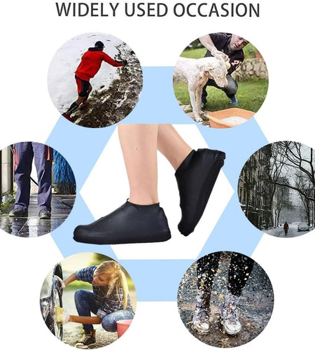 Waterproof Shoe Covers, Non-Slip Water Resistant Overshoes Silicone Rubber Rain Shoe Cover Outdoor Cycling Protectors Apply to Men, Women, Kids (Small, Black)