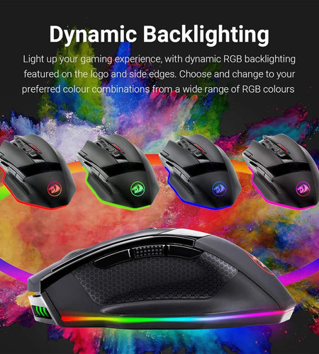 M801 PC Gaming Mouse LED RGB Backlit MMO 9 Programmable Buttons Mouse with Macro Recording Side Buttons Rapid Fire Button for Windows Computer Gamer (Wireless, Black)
