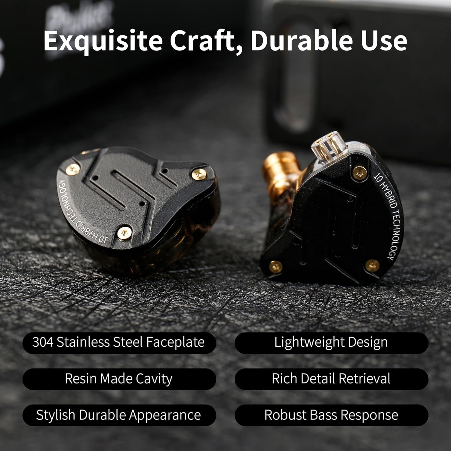 KZ ZS10 Pro in Ear Monitor Earbuds Headphone, Hifi KZ Earphone with 4BA and 1DD Drivers, KZ Upgraded ZS10 Pro with Detachable 0.75Mm 2 Pin 6N OFC Cable (Black No Mic)